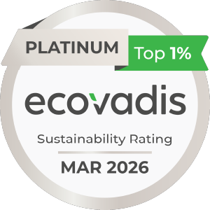 Das Siegel „EcoVadis Platinum Sustainability Rating“ (Nachhaltigkeitsbewertung in Platin), Top 1 %, März 2026
